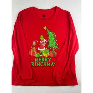 The Grinch Dr Seuss Merry Grinchmas Red Long Sleeve Pajama Sleep Shirt Womens XL